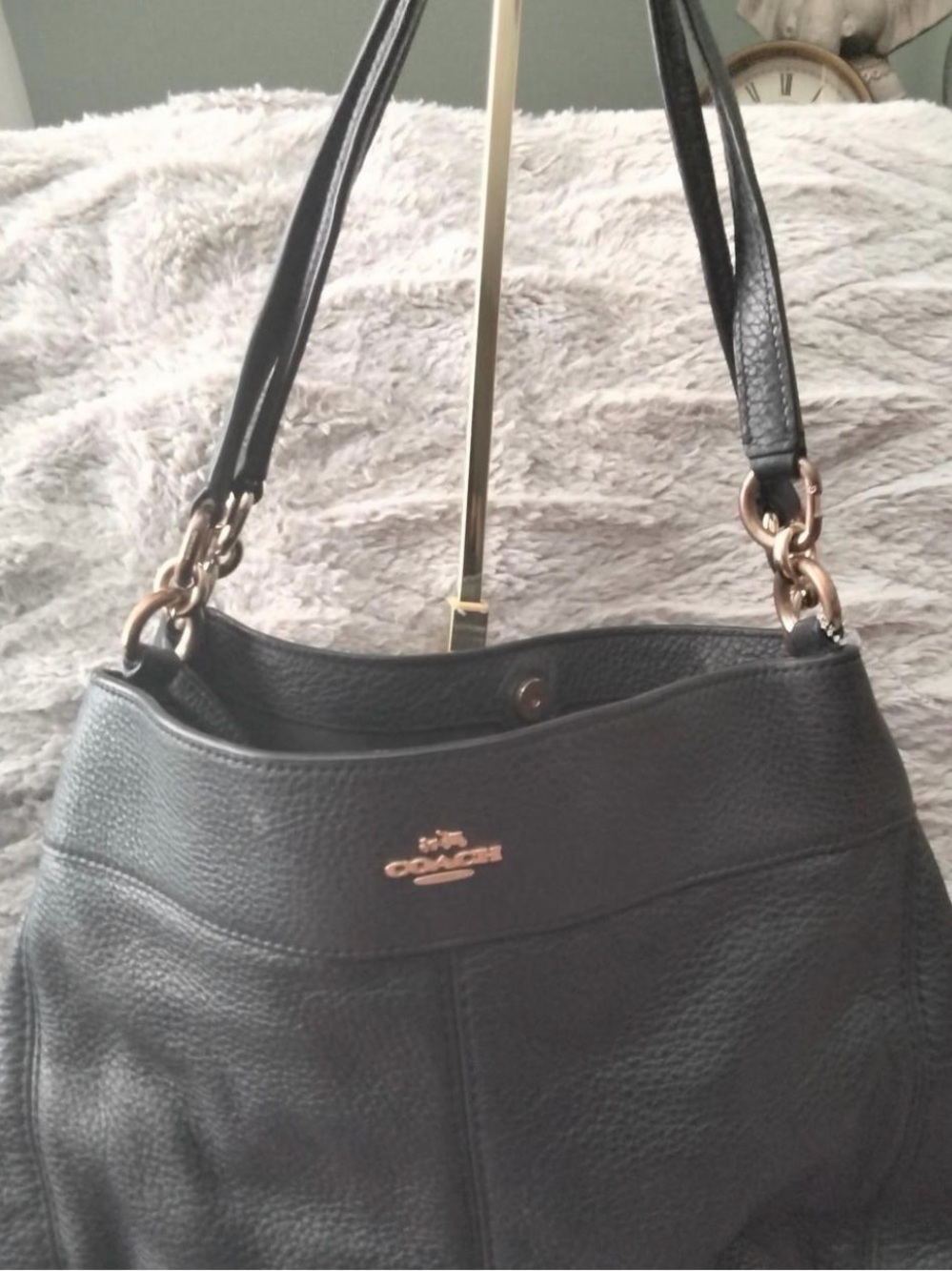 Coach Black Pebbled Leather Shoulder Bag with Gold Hardware